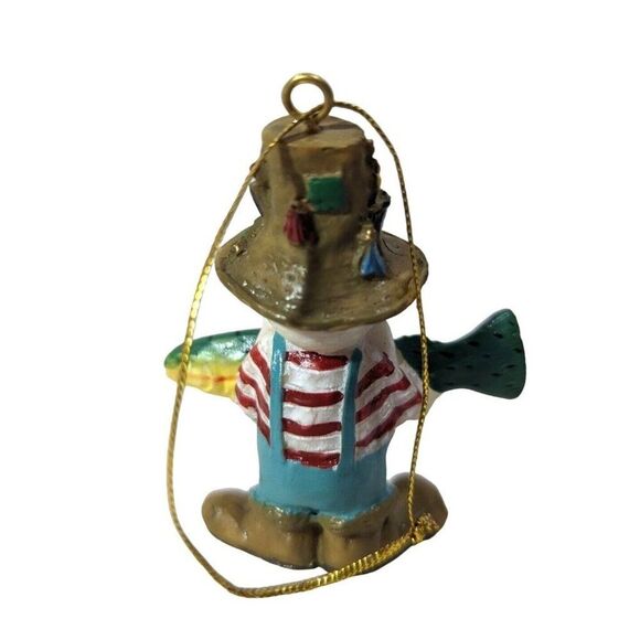 Fisherman with Waders Holding a Trout Fish Hanging Ornament Resin 2.75 x 2.25 in - Picture 2 of 5
